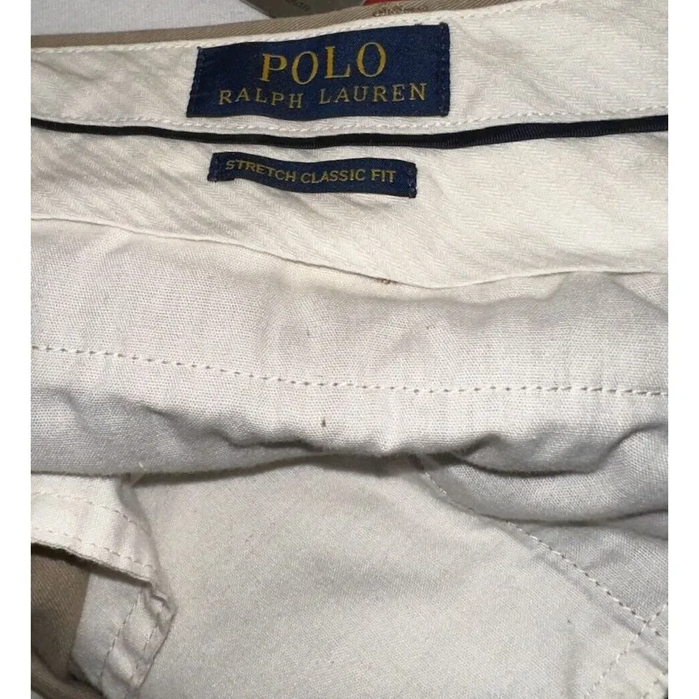 Polo Ralph Lauren Men's Stretch Classic Fit Khaki Chino Pants 38x32 Flat Front‎
